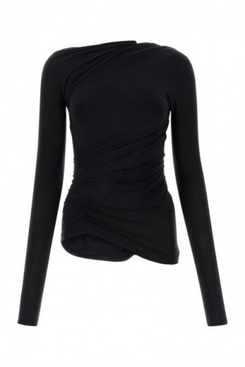 Balenciaga Czarny top z długim rękawem z mieszanki cupro ze stretchem