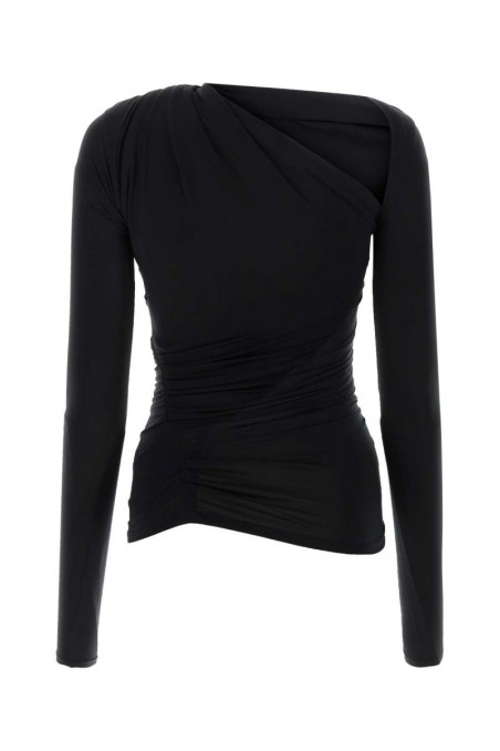 Balenciaga Czarny top z długim rękawem z mieszanki cupro ze stretchem