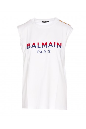 Balmain Top z drukowanym logo, odzież damska Balmain