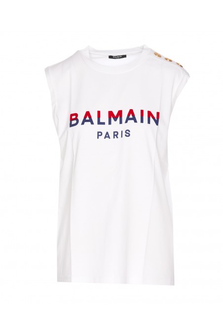 Balmain Top z drukowanym logo, odzież damska Balmain