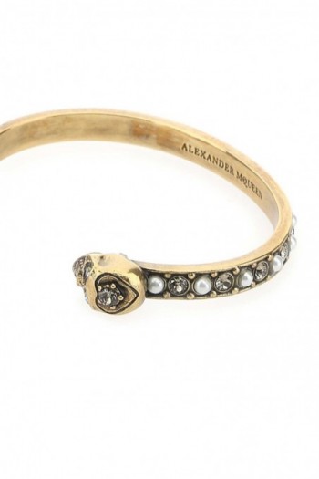 Alexander McQueen Złota metalowa bransoletka z cyrkoniami i perłami