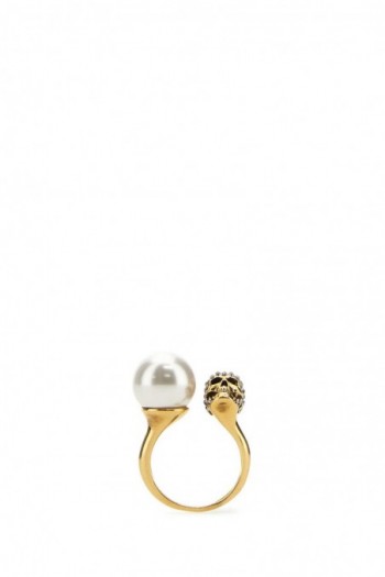 Alexander McQueen Złoty metalowy pierścionek z czaszką