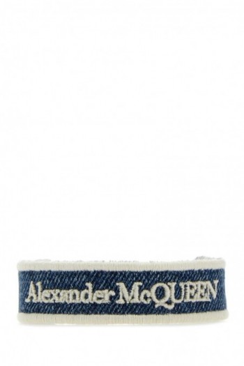 Alexander McQueen Dżinsowa bransoletka z logo