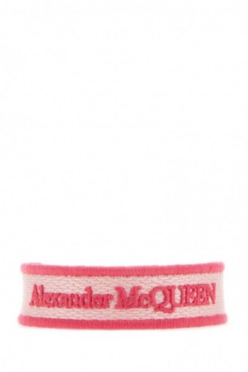 Alexander McQueen Bransoletka z haftowanej tkaniny z logo różowy