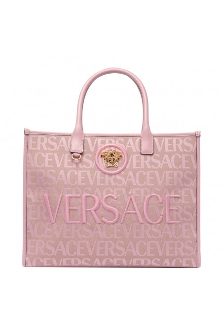 Versace Różowa duża torba shopper z logo