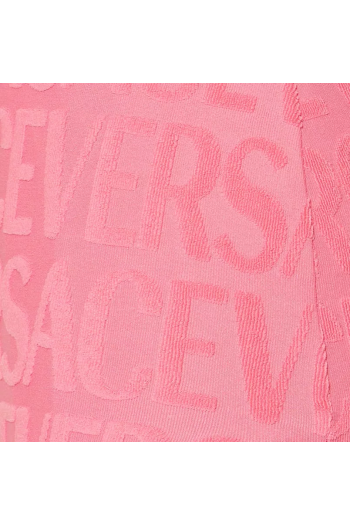 Versace Różowa sukienka mini z tkaniny frotte z haftem Versace Allover