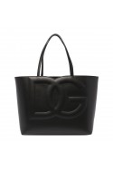 2Dolce & gabbana Torba shopper, czarna, skórzana, logo DG, medium