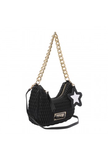 Versace Jeans Couture Pikowana torebka na ramię z logo przewieszką