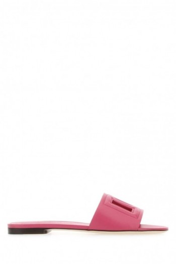 Dolce & Gabbana Klapki ze skóry nappa w kolorze fuksji z wyciętym logo