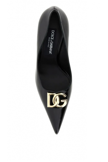 Dolce & Gabbana Czarne skórzane czółenka z metalowym logo