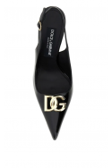 2Dolce & Gabbana Czarne skórzane czółenka bez pięty z metalowym logo