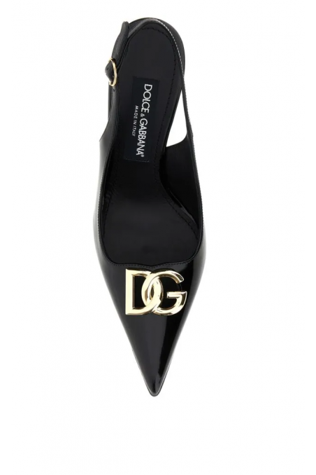 Dolce & Gabbana Czarne skórzane czółenka bez pięty z metalowym logo