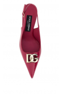 2Dolce & Gabbana Fioletowe skórzane czółenka bez pięty z metalowym logo