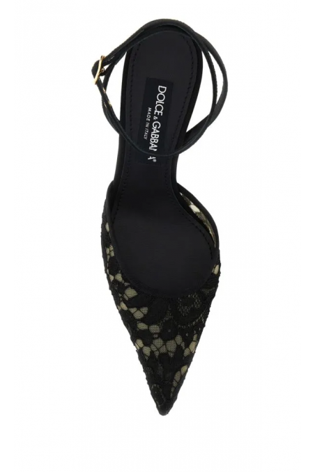 Dolce & Gabbana Czarne koronkowe czółenka bez pięty