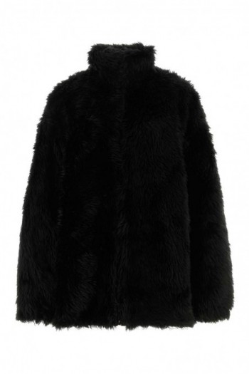 Balenciaga Czarny płaszcz oversize z ekologicznego futra