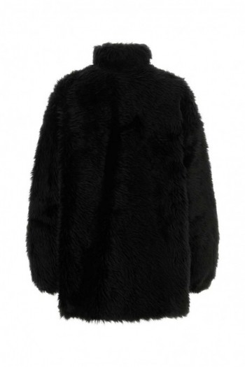 Balenciaga Czarny płaszcz oversize z ekologicznego futra