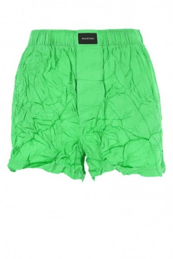 Balenciaga Wiskozowe szorty z efektem marszczenia w kolorze fluorescencyjnej zieleni