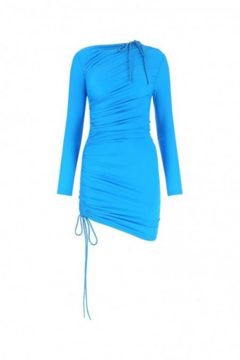 Balenciaga Fluo jasnoniebieska sukienka mini z marszczeniami