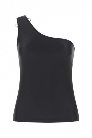 Balenciaga Top na jedno ramię z agrafką z czarnego elastycznego nylonu