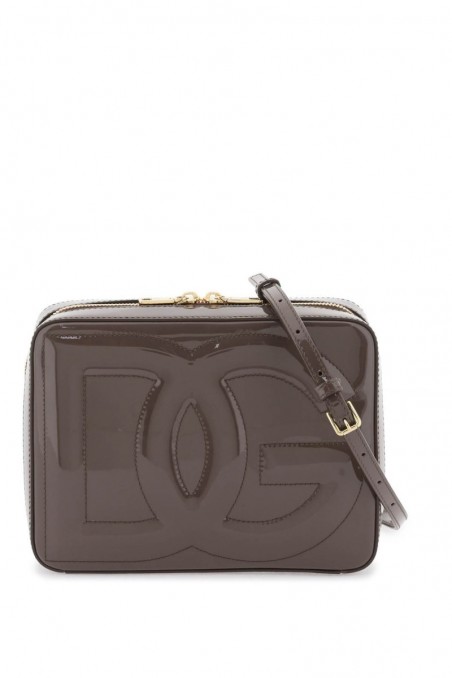 Dolce & gabbana Brązowa torebka na ramię z pikowanym logo DG ze skóry lakierowanej