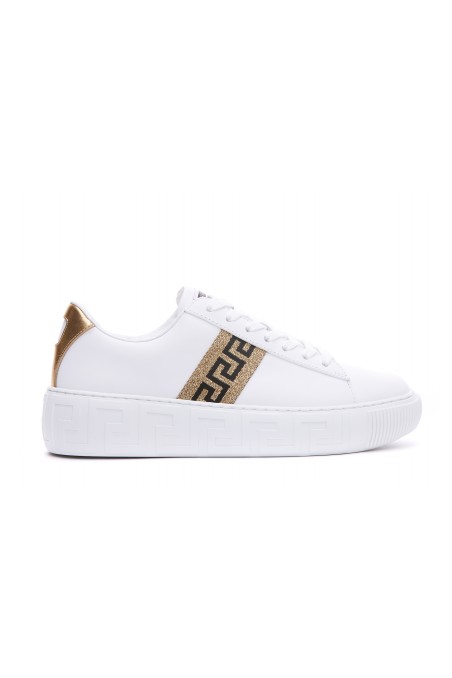 Versace Skórzane sneakersy GRECA, logowane, białe buty sportowe