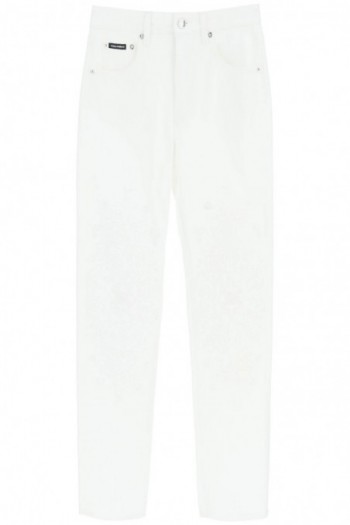 Dolce & gabbana Białe dżinsy z ozdobnymi wycięciami