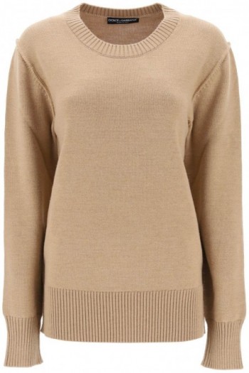 Dolce & gabbana Wełniany beżowy sweter oversize