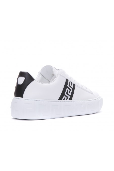 Versace Skórzane sneakersy GRECA, logowane, białe buty sportowe, 10041841A007752W020