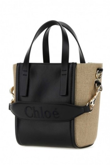 Chloe Dwukolorowa płócienna i skórzana mała torba na zakupy Sense, CHC23AS425L16 001