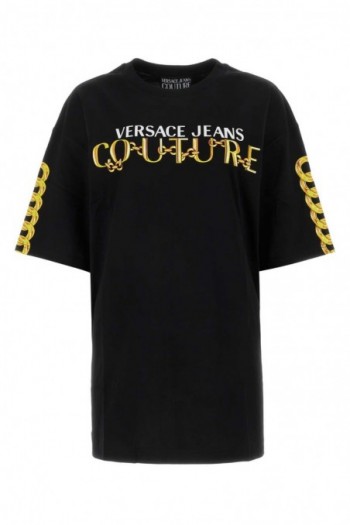 Versace Jeans Couture Czarna bawełniana koszulka z logo