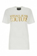 2Versace Jeans Couture Biała bawełniana koszulka z złotym logo 23395
