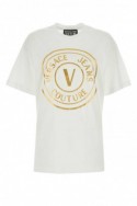 2Versace Jeans Biała bawełniana koszulka z złotym logo 23397