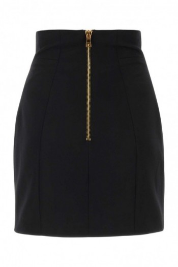Balmain Czarna wełniana mini spódniczka z logo guzikami