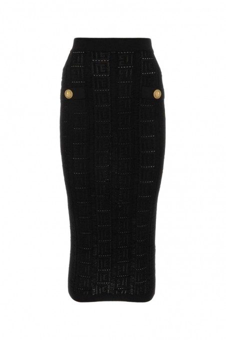 Balmain Czarna długa dzianinowa spódnica z logo guzikami
