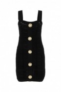 2Balmain Czarna szydełkowa mini sukienka z logo guzikami