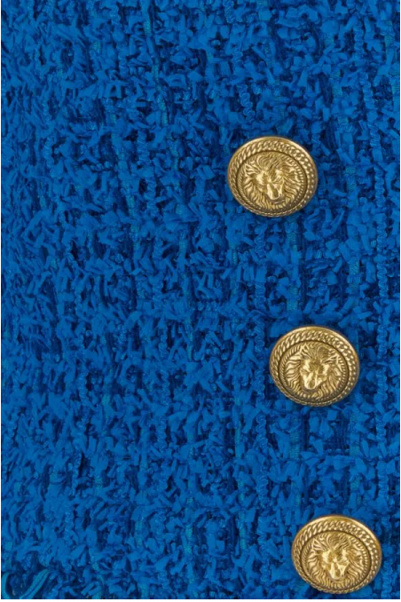 Balmain Błękitna tweedowa marynarka z logo guzikami
