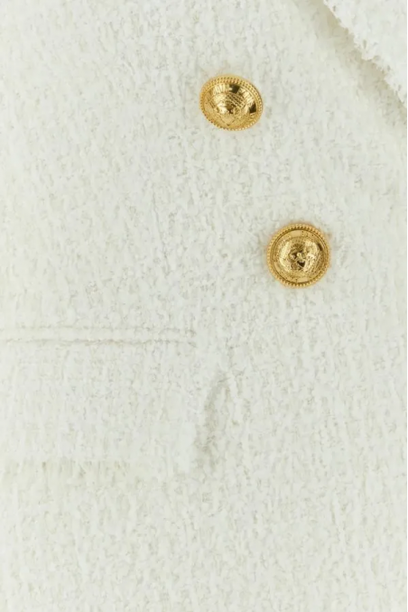 Balmain Biała tweedowa marynarka z logo guzikami 23449
