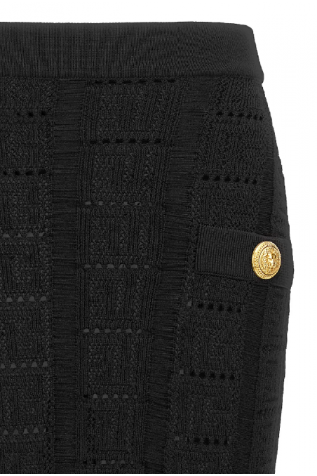 Balmain Czarna długa dzianinowa spódnica z logo guzikami