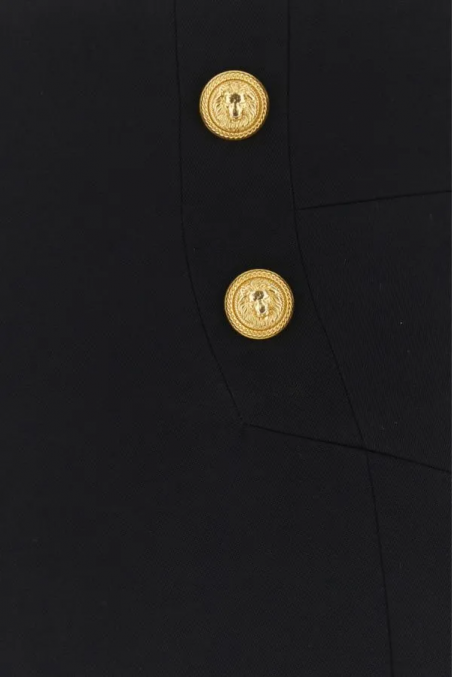 Balmain Czarna wełniana mini spódniczka z logo guzikami