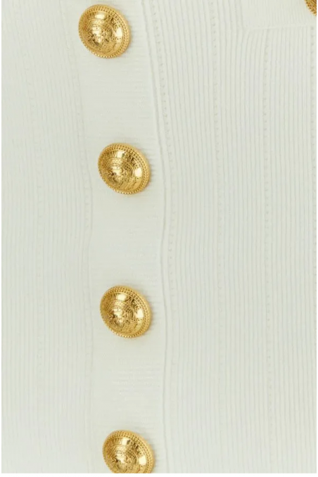 Balmain Biała mini spódniczka dzianinowa z logo guzikami