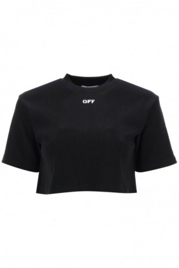 Off-white Czarny bawełniany krótki t-shirt z nadrukiem OFF