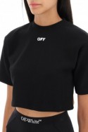 2Off-white Czarny bawełniany krótki t-shirt z nadrukiem OFF