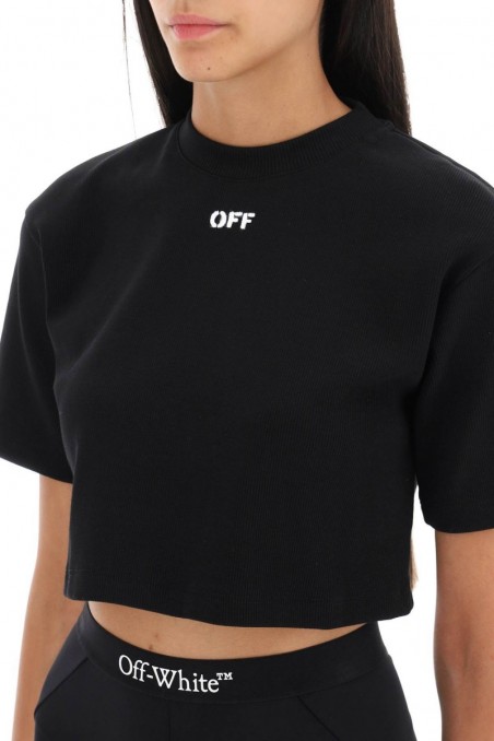 Off-white Czarny bawełniany krótki t-shirt z nadrukiem OFF