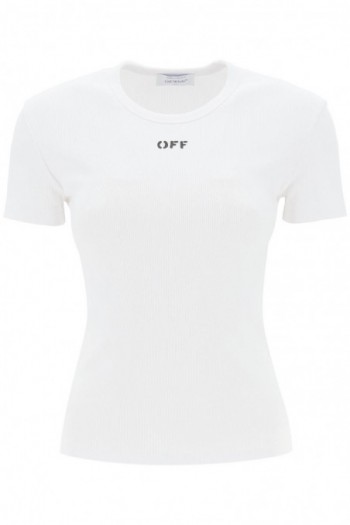 Off-white  Biały bawełniany t-shirt z nadrukiem OFF