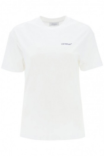 Off-white Biały bawełniany t-shirt z haftem na plecach