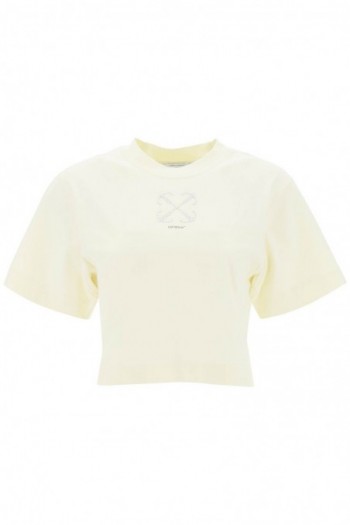Off-white Biały krótki t-shirt z motywem strzałki