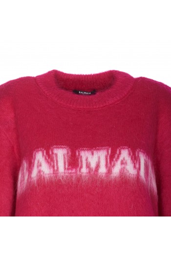 Balmain Sweter moherowy z żakardowym logo, KD025KF38OFV