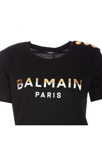 Balmain Czarna koszulka z logo 'BALMAIN PARIS', EF005BC55EJL