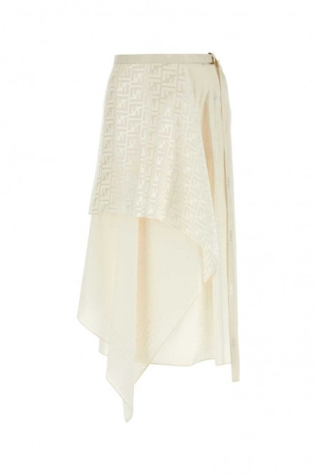 Fendi Asymetryczna jedwabna spódnica z haftem FF w kolorze kości słoniowej