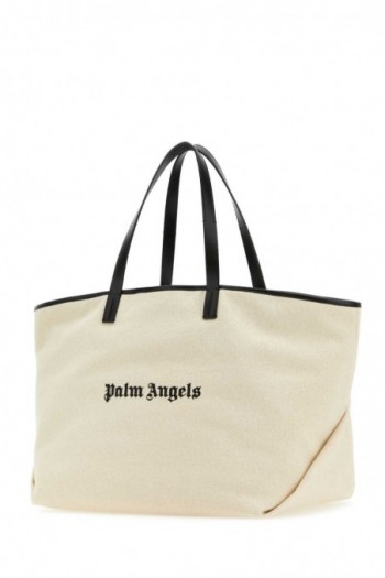 Palm Angels Beżowa płócienna torba shopper z logo
